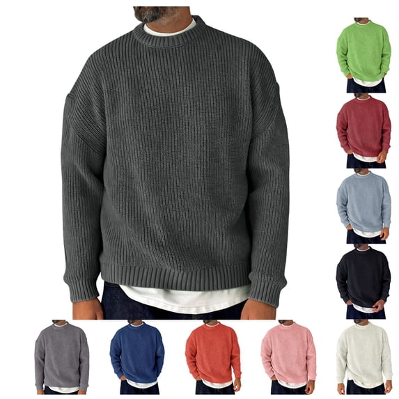 Men Oversized Chunky Knit Sweater Crew Neck Drop Shoulder Long Sleeve Loose Fit Solid Pullover Jumper for Fall Winter