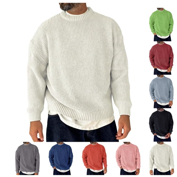Men Oversized Chunky Knit Sweater Crew Neck Drop Shoulder Long Sleeve Loose Fit Solid Pullover Jumper for Fall Winter