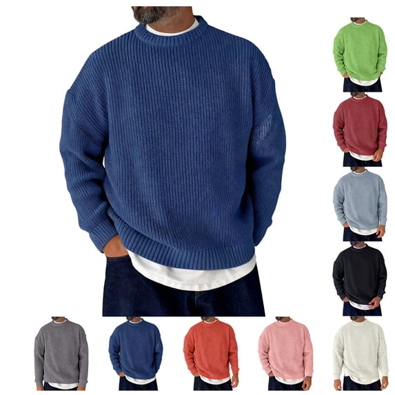 Men Oversized Chunky Knit Sweater Crew Neck Drop Shoulder Long Sleeve Loose Fit Solid Pullover Jumper for Fall Winter