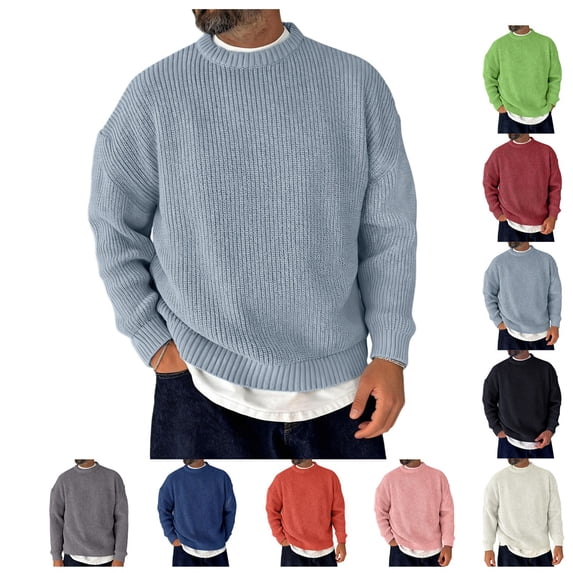 Men Oversized Chunky Knit Sweater Crew Neck Drop Shoulder Long Sleeve Loose Fit Solid Pullover Jumper for Fall Winter
