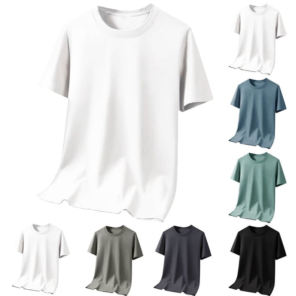 Men Oversized T Shirts Vintage Tee Men's Casual Fashionable Breathable Sweatshirt Solid Color Half Sleeve Round Neck White XXL