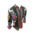 thumbnail image 1 of Men PREMIERE Long Sleeve Button Down Dress Shirt Black Red Green Stripe Lion Head, 1 of 3