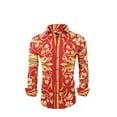 thumbnail image 1 of Men PREMIERE Long Sleeve Button Down Dress Shirt Red Gold Floral Design, 1 of 3