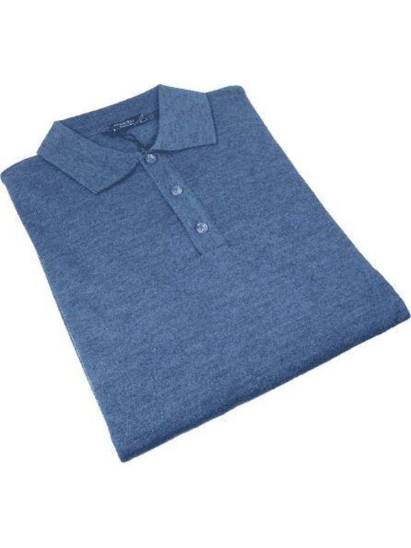 Men PRINCELY Soft Merinos Wool Sweater Knits Lightweight Polo 1011-40 Denim Blue