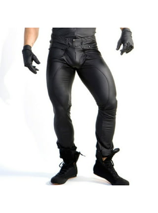 HAORUN Men Metallic Shiny Wet Look Pants Faux Leather Slim Fit Trousers  Stage Party Clubwear Leggings 
