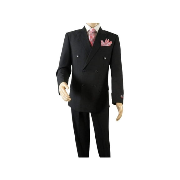 Men Pacelli Double Breasted Suit Classic Peak Lapel Pleated pants GILBERT Black