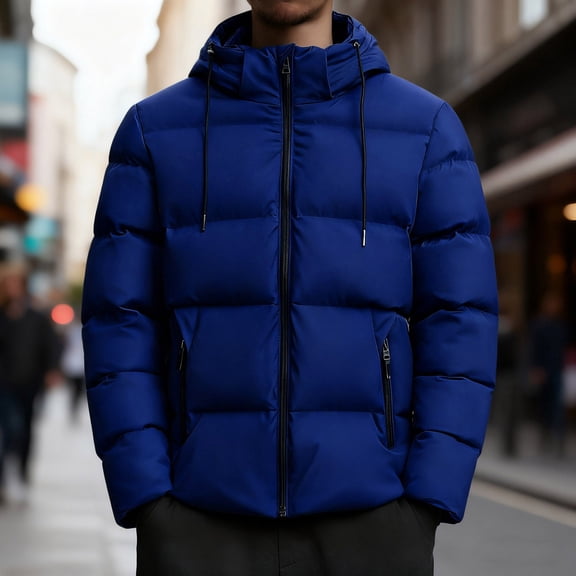 Men Padded Jacket, Men's Solid Color Hooded Jacket Padded Jacket Fashion Padded Jacket Men's Warm Padded Jacket, Windproof and Wear-Resistant for Spring, Fall, and Winter Seasons