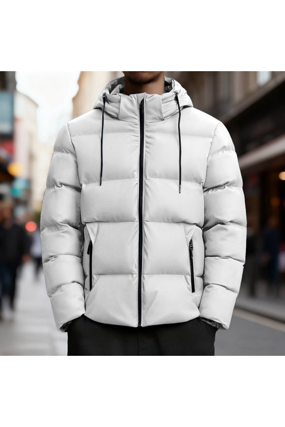 Men Padded Jacket, Men's Solid Color Hooded Jacket Padded Jacket Fashion Padded Jacket Men's Warm Padded Jacket, Windproof and Wear-Resistant for Spring, Fall, and Winter Seasons