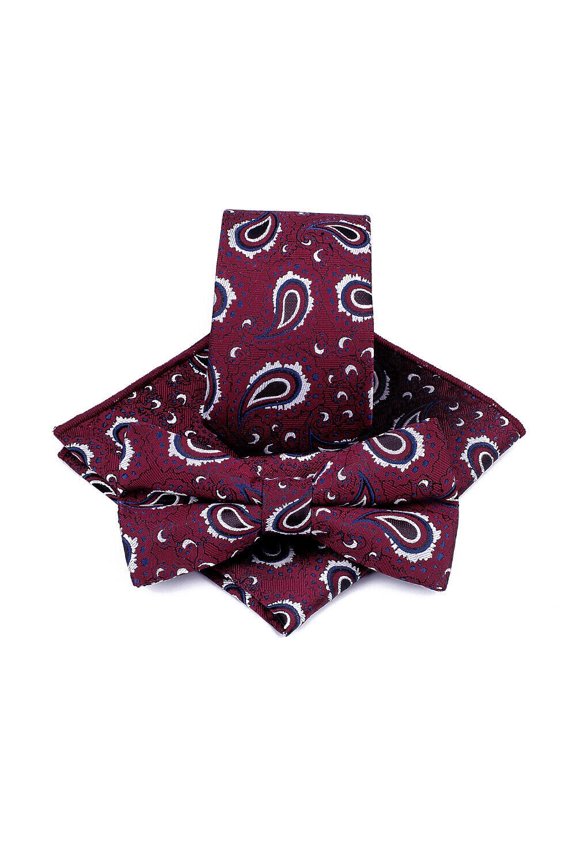Men Paisley Floral Bowtie Necktie Handkerchief Tie Bow Tie Pocket Square Set