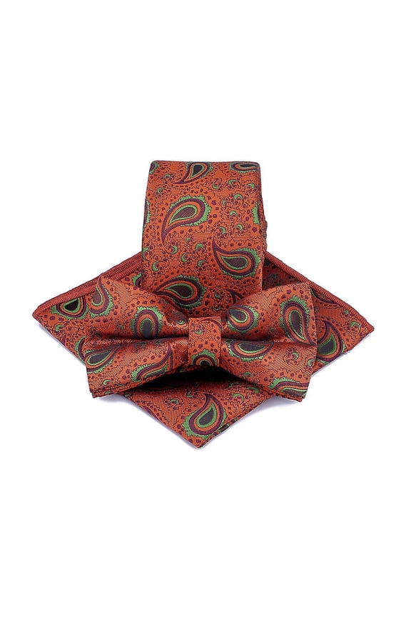 Men Paisley Floral Bowtie Necktie Handkerchief Tie Bow Tie Pocket Square Set