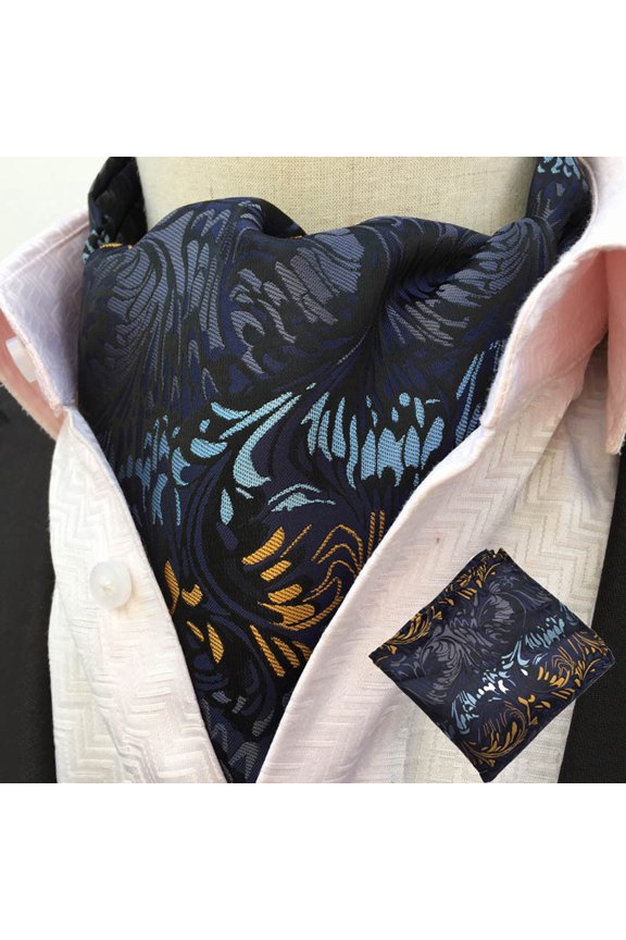 Men Paisley Flowers Cravat Ascot Necktie Hanky Pocket Square Wedding Party Set