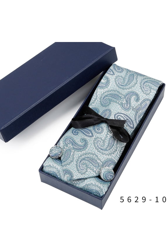 Men Paisley Necktie Pocket Square Handkerchief Cufflink Wedding Tie Set With Box