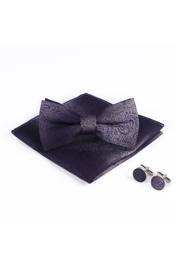 Men Paisley Pre-tied Bowtie Pocket Square Bow Tie Cufflinks Wedding Set