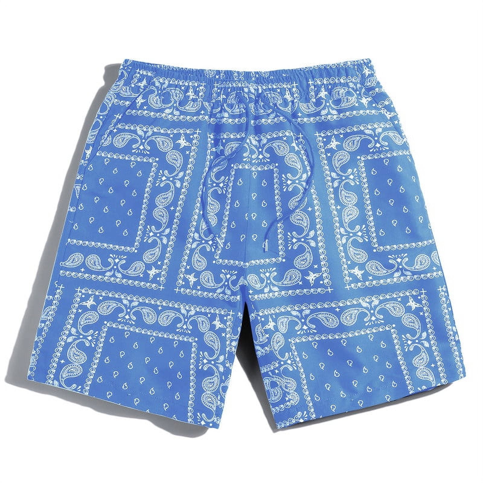 Men Paisley Print Drawstring Waist Shorts,Men’s Casual Beach Shorts