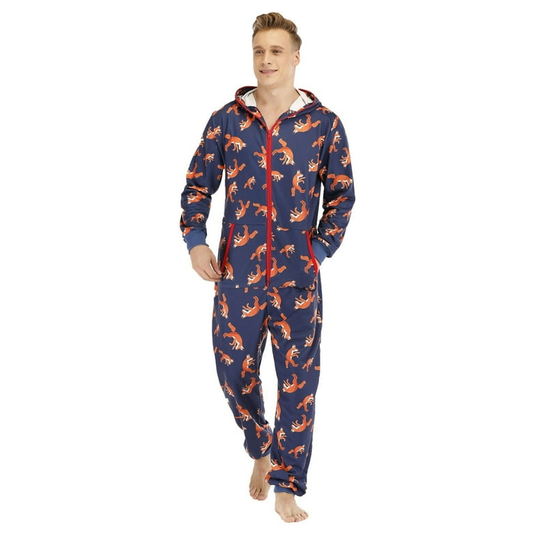 Men Pajama Long Sleeve Soild Color Printed Jumpsuit Zipper Hood Pyjamas Nightwear With Pockets for Men Walmart