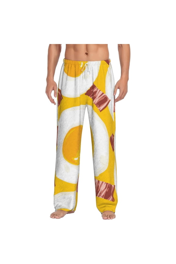 Men Pajama Pants Casual Flannel Lounge Sleep Bottoms, Breakfast Eggs Bacon Cute