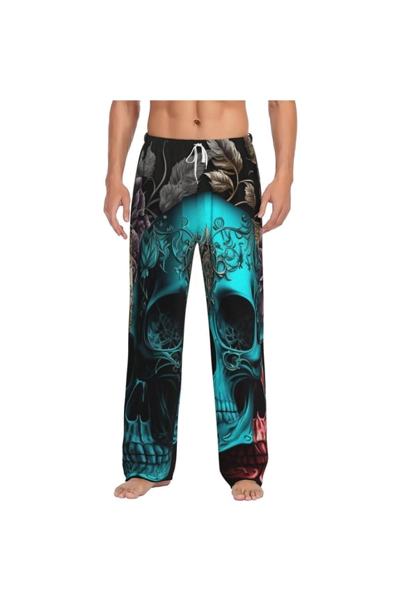 Men Pajama Pants Casual Flannel Lounge Sleep Bottoms, Cool Skulls Gothic Day Of The Dead