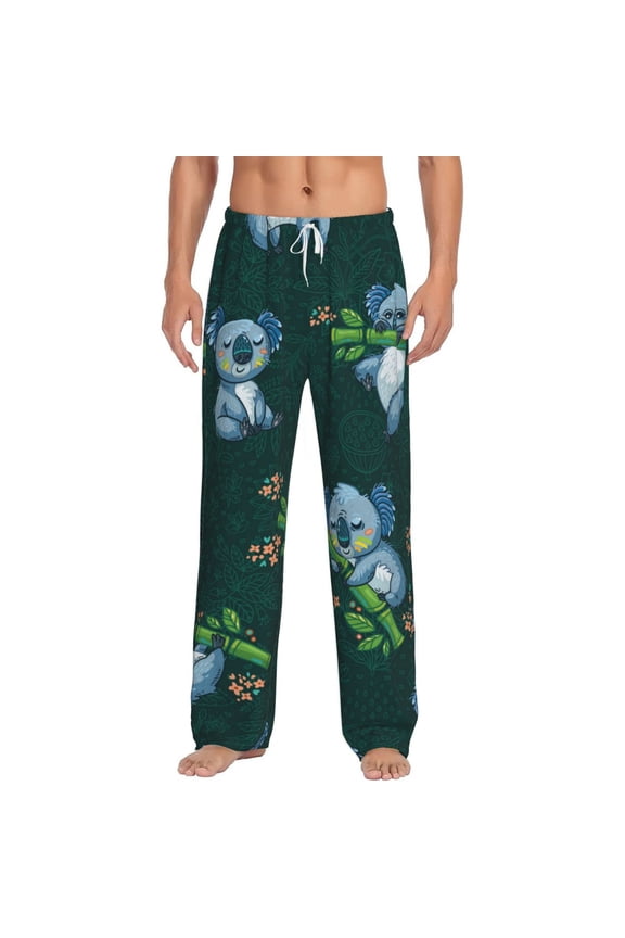 Men Pajama Pants Casual Flannel Lounge Sleep Bottoms, Cute Koalas Tropical