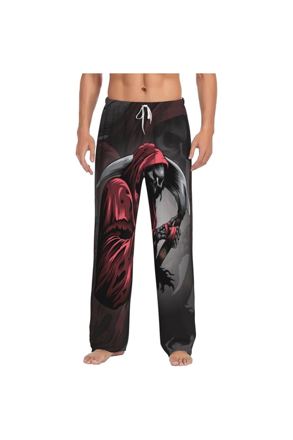 Men Pajama Pants Casual Flannel Lounge Sleep Bottoms, Gothic Death Skull Grim Reaper