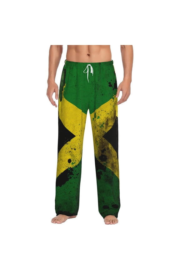 Men Pajama Pants Casual Flannel Lounge Sleep Bottoms, Jamaican Flag Vintage