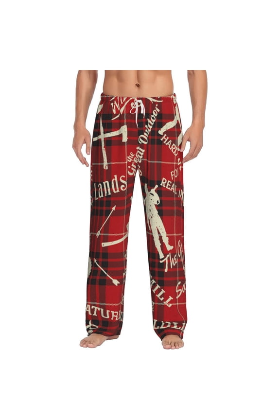 Men Pajama Pants Casual Flannel Lounge Sleep Bottoms, Lumberjack Woodsman North