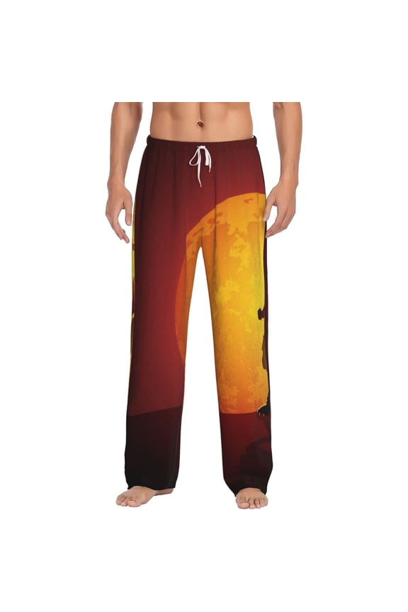 Men Pajama Pants Casual Flannel Lounge Sleep Bottoms, Werewolf Howling Red Full Moon