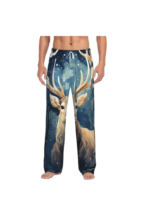 Men Pajama Pants Casual Lightweight Lounge Sleep Bottoms, Antler Whitetail Deer Hunting Art