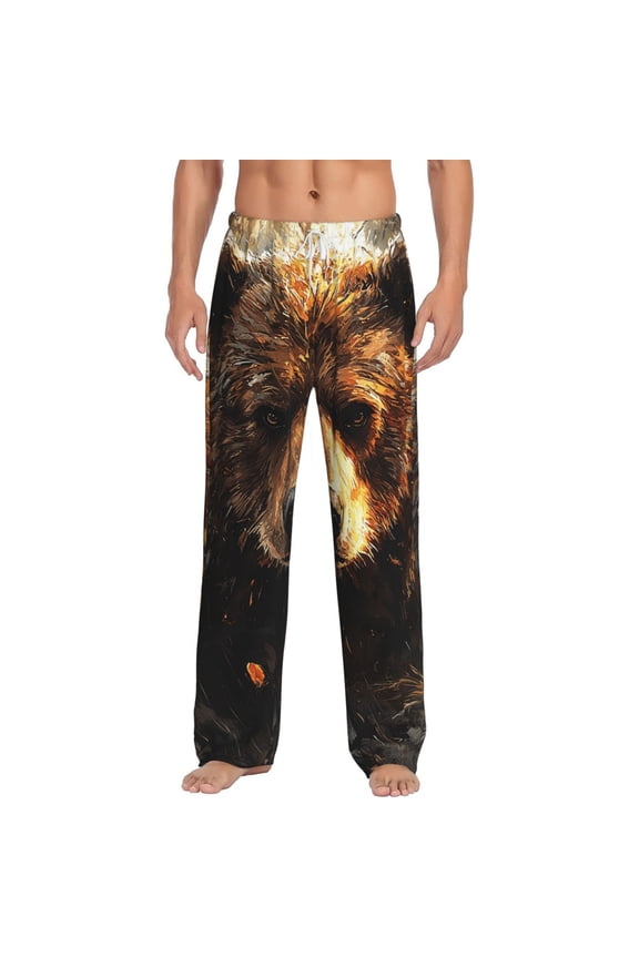 Men Pajama Pants Casual Lightweight Lounge Sleep Bottoms, Bear Animal Art