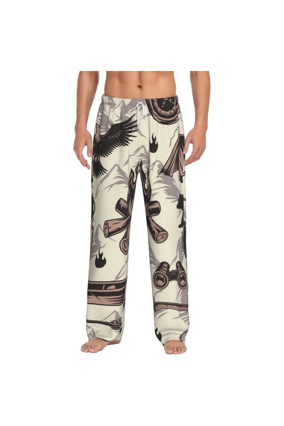 Men Pajama Pants Casual Lightweight Lounge Sleep Bottoms, Camping Bear Compass Eagle Vintage
