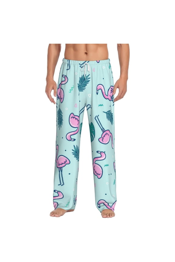 Men Pajama Pants Casual Lightweight Lounge Sleep Bottoms, Colorful Flamingo Tropical Leaf