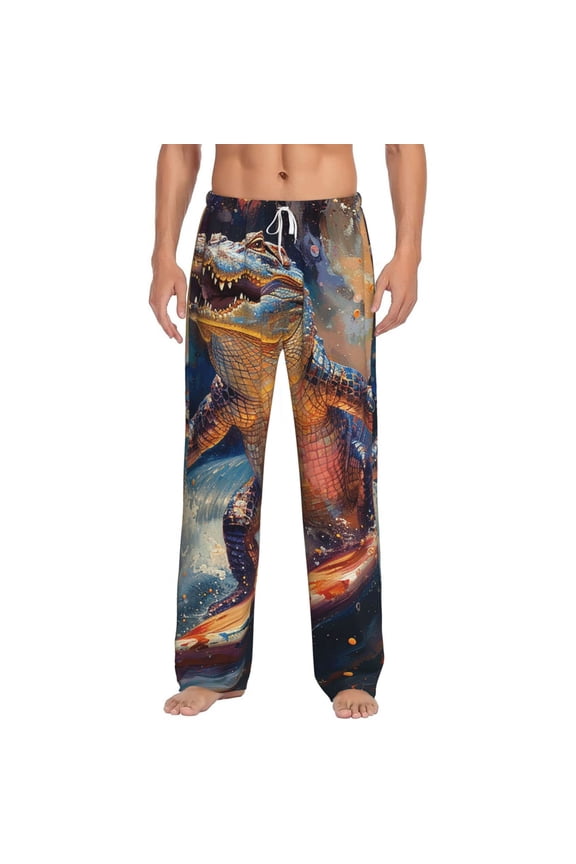 Men Pajama Pants Casual Lightweight Lounge Sleep Bottoms, Crocodile Funny Surf Psychedelic