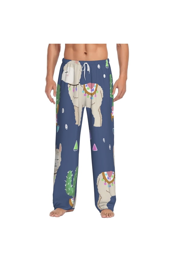 Men Pajama Pants Casual Lightweight Lounge Sleep Bottoms, Cute Alpaca Cactus Peru Llama