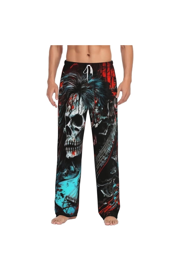 Men Pajama Pants Casual Lightweight Lounge Sleep Bottoms, Death Skull Rock Heavy Metal Music