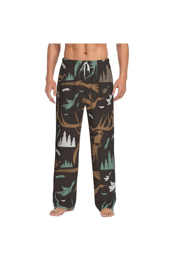 Men Pajama Pants Casual Lightweight Lounge Sleep Bottoms, Deer Duck Hunting Vintage