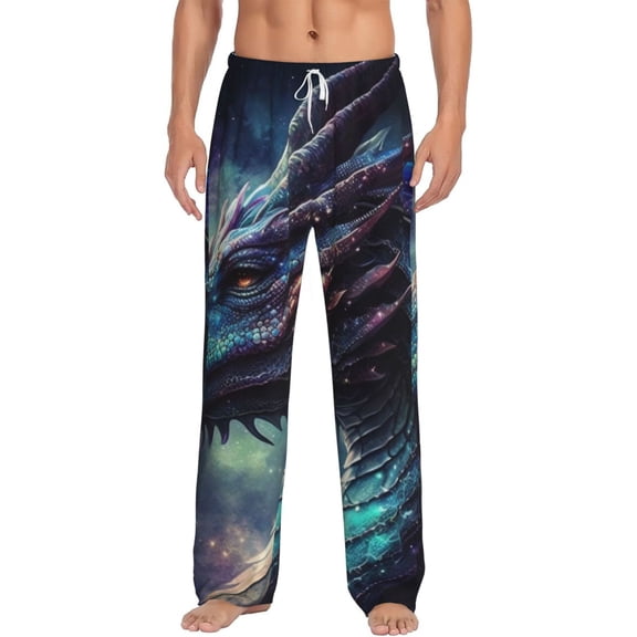 Men Pajama Pants Casual Lightweight Lounge Sleep Bottoms, Dragon Cool Art Galaxy