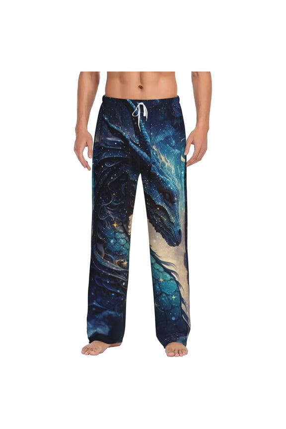 Men Pajama Pants Casual Lightweight Lounge Sleep Bottoms, Dragon Cool Starry Sky Moon