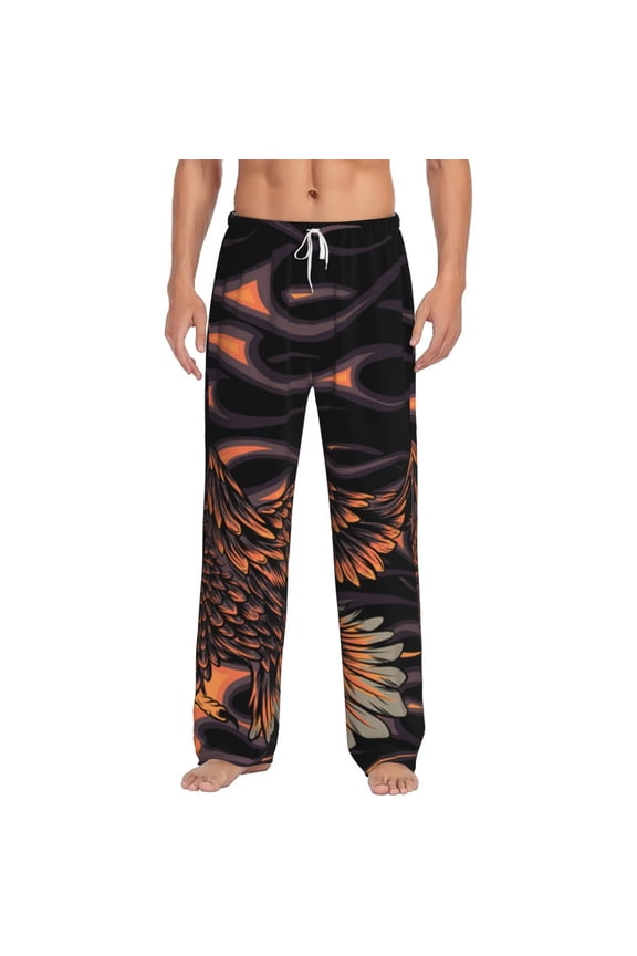 Men Pajama Pants Casual Lightweight Lounge Sleep Bottoms, Flaming Eagle Fire
