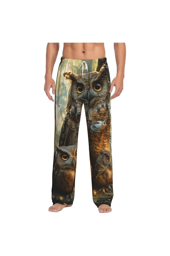 Men Pajama Pants Casual Lightweight Lounge Sleep Bottoms, Funny Owl Family Cool