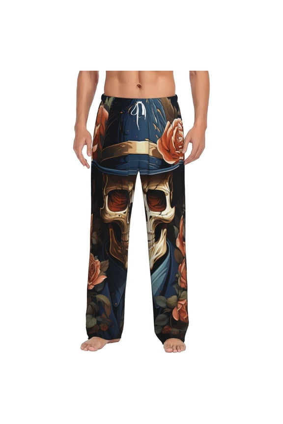 Men Pajama Pants Casual Lightweight Lounge Sleep Bottoms, Gangster Death Skull Gothic Art