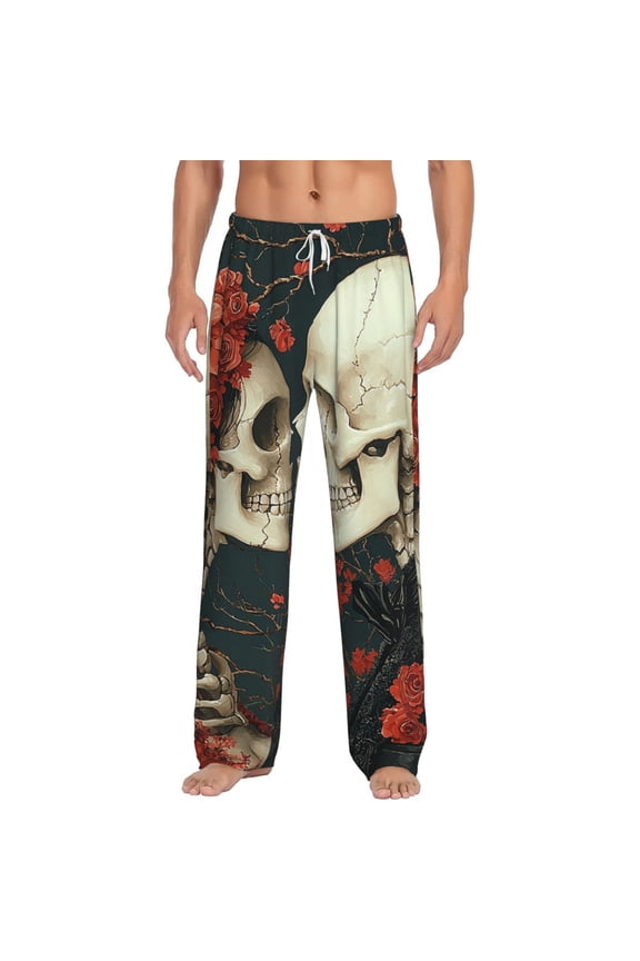 Men Pajama Pants Casual Lightweight Lounge Sleep Bottoms, Gothic Skull Couple