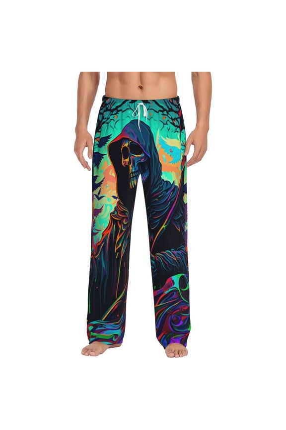 Men Pajama Pants Casual Lightweight Lounge Sleep Bottoms, Grim Reaper Dark Psychedelic Death
