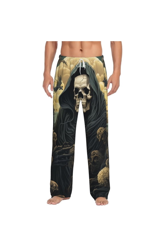 Men Pajama Pants Casual Lightweight Lounge Sleep Bottoms, Grim Reaper Skeleton Skull Art