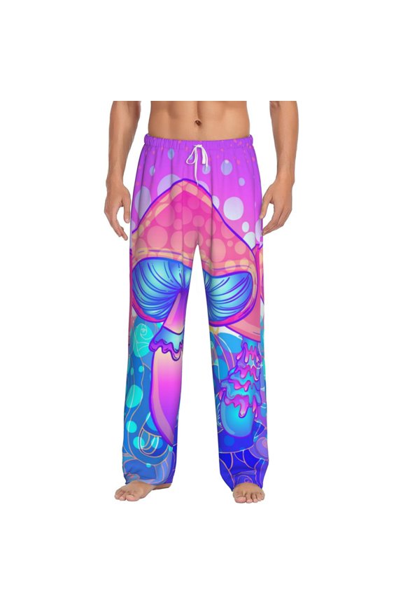 Men Pajama Pants Casual Lightweight Lounge Sleep Bottoms, Magic Mushroom Geometry Psychedelic