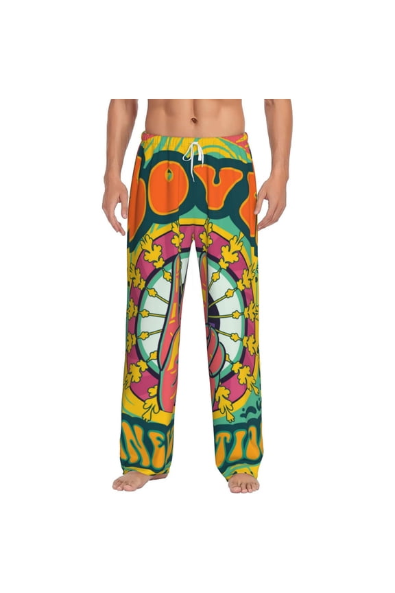Men Pajama Pants Casual Lightweight Lounge Sleep Bottoms, Psychedelic Love Generation Hippie
