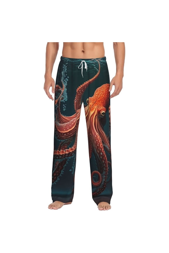 Men Pajama Pants Casual Lightweight Lounge Sleep Bottoms, Red Octopus Tentacles Art