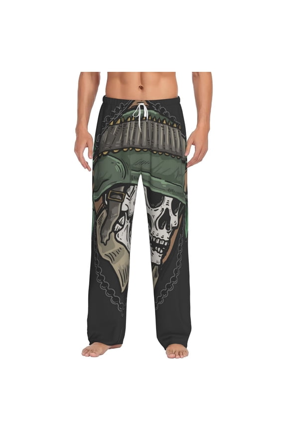 Men Pajama Pants Casual Lightweight Lounge Sleep Bottoms, Skull Veteran Army Leaf