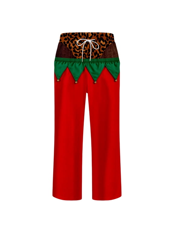 Men Pajama Pants Elf 3D Funny Graphic Print Holiday Lounge Pants Drawstring Elastic Waist Belted Print Sleepwear Casual Daily Wear