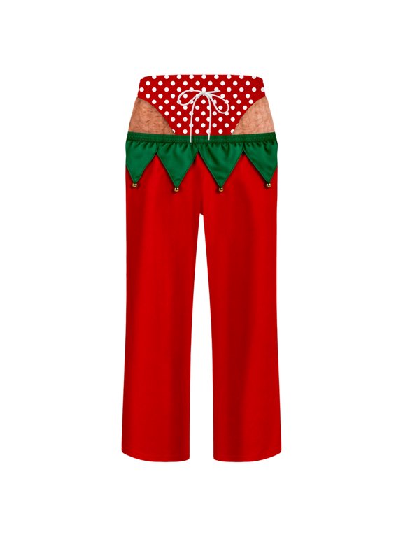 Men Pajama Pants Elf 3D Funny Graphic Print Holiday Lounge Pants Drawstring Elastic Waist Belted Sleepwear Casual Daily Wear