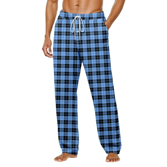 Men Pajama Pants Plaid Sleep Lounge Pj Bottoms Lightweight Sleep Pants with Pockets & Drawstring Soft Sleep Pants Fall Clothes (1-Blue, Small)