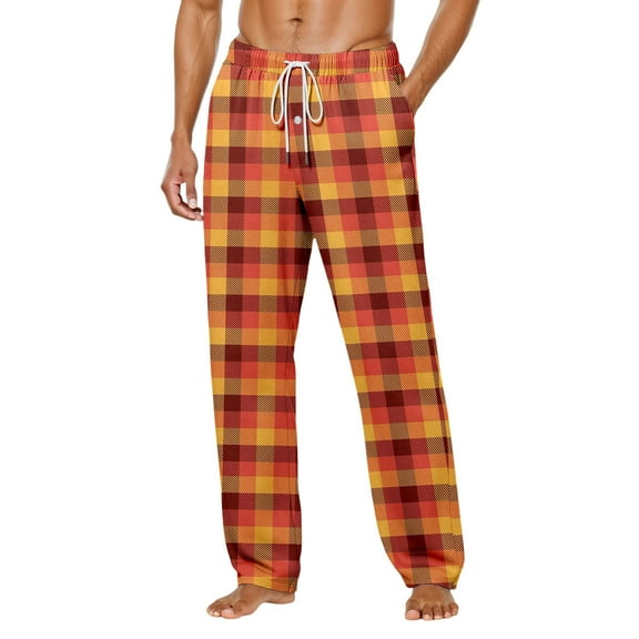 Men Pajama Pants Plaid Sleep Lounge Pj Bottoms Lightweight Sleep Pants with Pockets & Drawstring Soft Sleep Pants Fall Clothes (22-Orange, Small)
